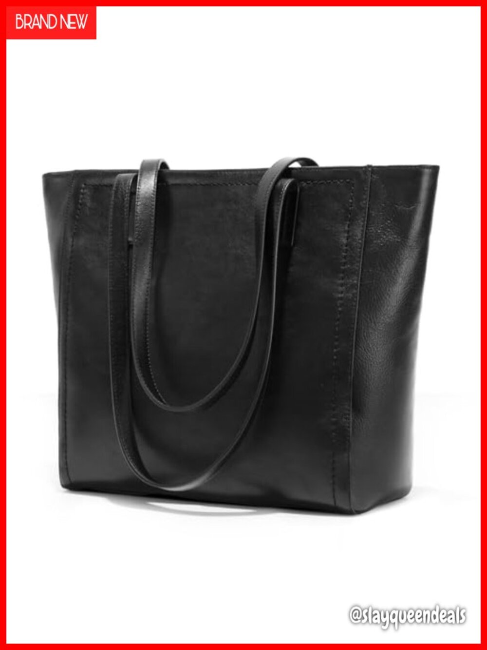 Genuine Leather Work Tote Bag with Zipper, Laptop Sleeve